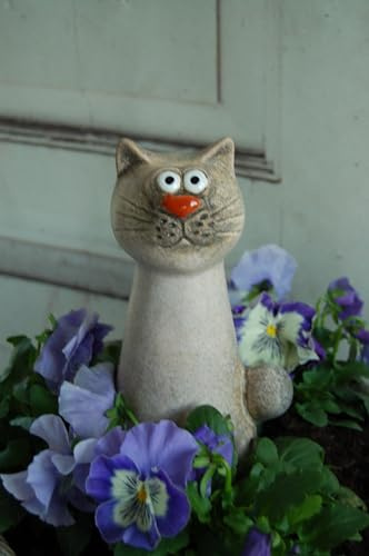windschief-living Sehr süßer Landhaus Zaunhocker Katze Mucks, Zaunfigur aus Keramik, Gartendeko