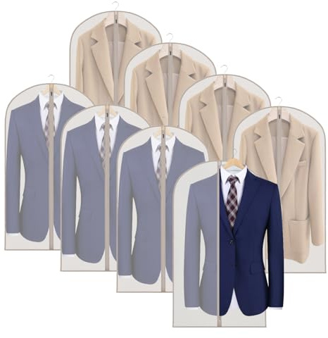 Zilink Suit Bags for Closet Storage and Travel 43 Hanging Storage Bags for Clothes Garment Bags for Storage, T-Shirt, Suits, Coats, Jackets - Beige, 8 Pack
