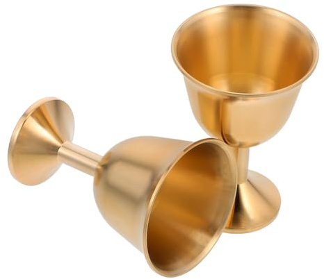 Kichvoe Chalice Goblet Set 2pcs Vintage Brass Communion Cups Mini Gold Wine Glasses Ideal for Gifting, Home Decor, and Ceremonial Use, 2.16in