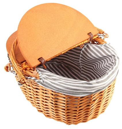 Picknickkorb aus Weidengeflecht mit Deckel und Griff, 10,23 Zoll, Robuster, Gewebter Korpus mit Waschbarem Futter, Picknickkorb in Vintage-Form, Gewebter Weidenkorb aus Raufaser, Handgewebte(#1)