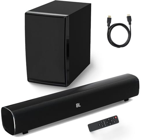 Soundbar compatta a 2.1 canali per TV con subwoofer, bassi profondi, soundbar senza distorsione con cavo HDMI, home theater, sistema di altoparlanti surround audio, connessione Bluetooth/AUX/USB