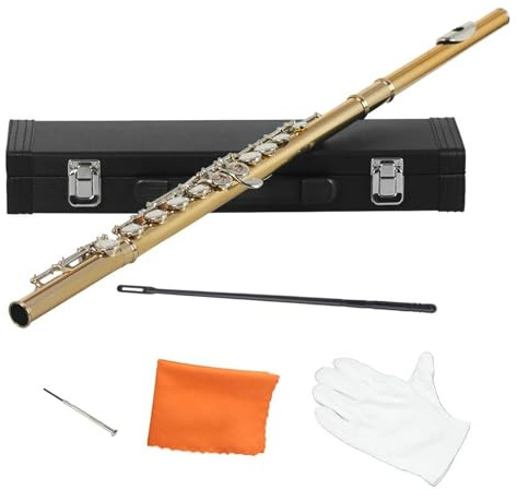 Flauto Chiave in argento dorato 16 fori aperti chiusi Chiave C Strumento musicale da concerto professionale per flauto traverso
