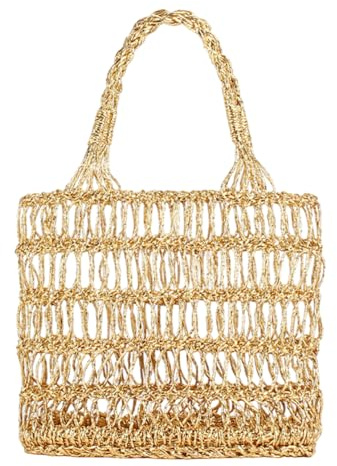 FUNSEED Stroh-Strandtasche für Damen, Gold- und Silber-Handtasche für Strand, Schwimmbad