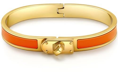 Ahokei Gold Armband Damen Gold Armreif Armbänder Armband Dupes Wasserfester Schmuck Goldenes 17CM Edelstahl Armbänder Geschenk für Frauen Mama Ehefrau Mädchenfreundin,Orange