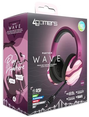 4Gamers Panther Wave Gaming Headset - Compatible with PS4, PS5, Xbox, Switch & PC - Blossom Pink
