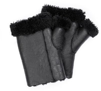 Valcuer 1887 Fingerlose Handschuhe Finger Free VC warme Unisex Fäustlinge aus hochwertigem Lammfell, Fell, Leder - bequem, warm und hochwertig in Schwarz und Cognac