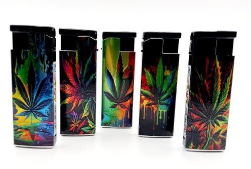 5 x Mehrweg Feuerzeug Jet Flamme Rainbow Cannabis