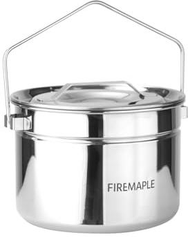 Fire-Maple Antarcti Olla de Camping 1,8L de Acero Inoxidable | Con Cestillo para Cocción al Vapor, Olla Colgante para Fuego de Campamento con Asa Plegable, Cocina al Aire Libre y Bushcraft