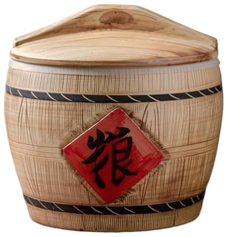 PLOTSAGE Food Dispenser, Grain Dispenser, Rice Dispenser, Airtight Storage Bucket, Grain & Rice Storage Ceramic Container, for Grains Snacks Candy Coffee Beans,Wood,10kg