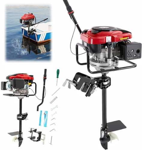 Außenbord-Motor, 8 PS, Benzinmotor, 196 cc, Bootsmotor, geräuscharm, elektrischer Kajakmotor, für Wasserarbeiten, geeignet für kleine Boote, aus verschiedenen Materialien (schwarz)