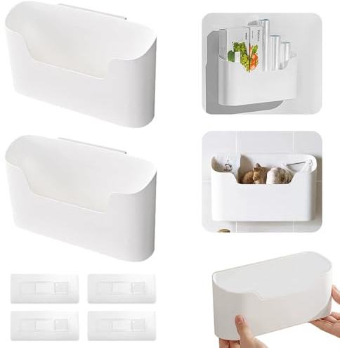 2 Stück Küchenschranktür Aufbewahrungsbox, 23,4 x 10,8 x 6,8 cm Selbstklebendes Schranktür Organizer, Wandmontierte Aufbewahrungsbox Selbstklebendes Wandmontierte für Familie Fernbedienung Weiß