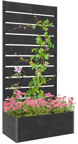 Outsunny Gartentopf mit Spalier, Pflanzkasten 72x38x150cm, Schwarz | Für Kletterpflanzen, Reben, Blumen, freistehendes Hochbeet, Garten Terrasse, Abflusslücke