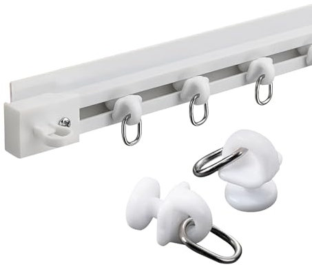 Adhesive Curtain Track Glider Ceiling or Side Mount Curtains Rail No Drill Drapery Curtain Single Tracks System for Bathroom, Kitchen, Garderobe, Balcony(White-Side,130 cm)