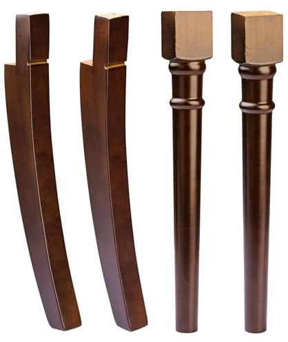 La Vane 14 inch Wooden Bench Legs, Set of 4 Solid Wood Chair Legs - 2X Curved Legs + 2X Straight Legs, Classic Furniture Legs Replacement Feet for Coffee End Side Table Nightstand