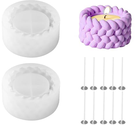 Juego de 2 portavelas de silicona, moldes de silicona con 10 mechas para velas, molde de silicona para velas y macetas, hormigón/yeso/resina epoxi, reutilizable