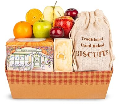 Traditional Tea & Treats Fruit Hamper - Handcrafted Tray, Fresh Fruit, English Teas