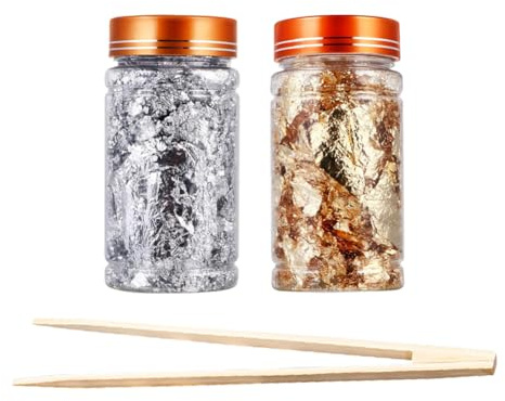 2 Bouteilles Flocons d'Or et Argent d'Imitation avec Pince pour Déco