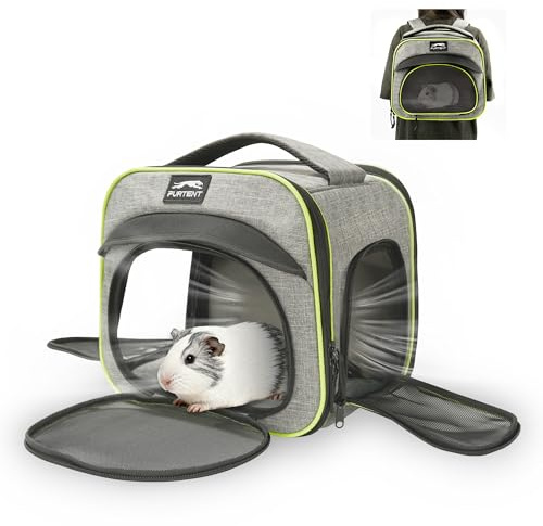Meerschweinchenkäfig, atmungsaktiv und zusammenklappbar, kleine Haustiertasche mit Sicherheitsleine, für Welpen, Kätzchen, Hasen mit einem Gewicht von bis zu 3,6 kg, entworfen für Reisen, Wandern