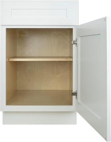 Hollywood Fabiani Design Base Kitchen Cabinet - 18 in. W x 24 in. D x 34.5 in. H, Shaker White, Solid Wood Frame, 1/2-Inch Cabinet-Grade Plywood Box, Soft-Close Door, Ready to Assemble