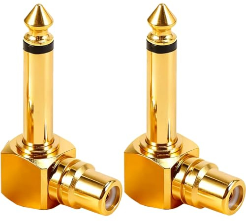 VISSQH 2 Pcs 90 Degree 6,35 mm Male to RCA Female Audio Adapter 6.35mm Mono to RCA Female Audio Connector