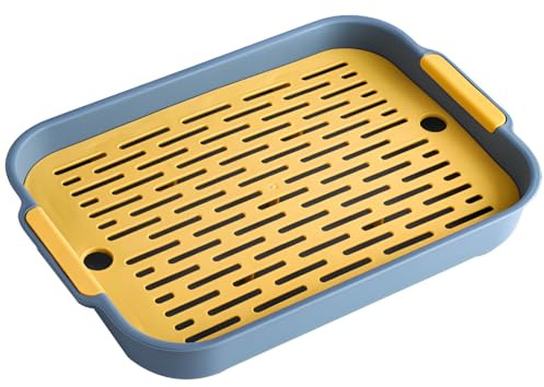 Animal Toilet Tray, Pet Litter Box with Grate (10.6 X 7.3 X 1.3), Training Pan Anti-Flip with Mesh Removable for Hamsters, Guinea Pigs, Rabbits, Chinchillas, Gerbils (Blue)