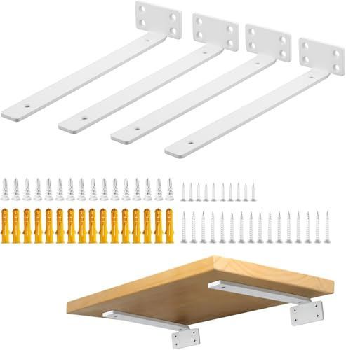 Mooche 4 Stück Regalhalterung Schwerlast 25 cm, Metallwinkel Regalträger Regalwinkel mit geboht, 70 kg Tragkraft, Weiß