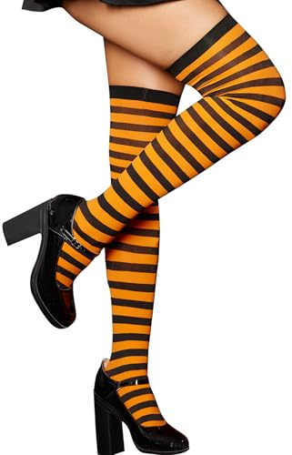 RSLOVE Bas Autofixants Femme Rayé - Collant Halloween Chaussettes Hautes