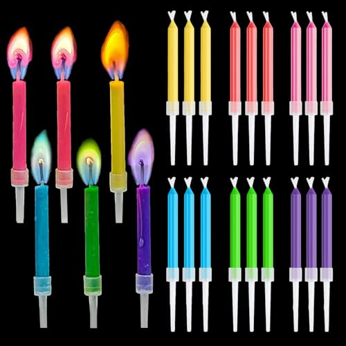 FAINCA 24 Stück Geburtstagskerzen mit Farbigen Flammen Geburtstagskerze mit Abnehmbarem Sockel Kerzen Geburtstag 6 Farben Kerzen Kuchen für Kinderpartys Erwachsenengeburtstage Hochzeitstorten (6cm)