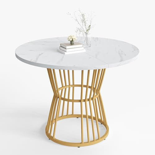 Wiuzo Weiß küchentisch mit metallbein (1 stück), 100x100x75cm, Stabiler metallrahmen, Moderne marmor - Oder esstische, frühstückstisch - und frühstückstisch Restaurant, weiß/golden