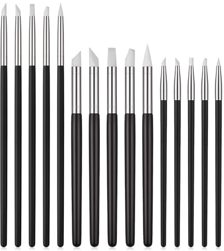 Yuomeaz 15Pcs Silicone Paint Brush, 5 Shape Head Silicone Brushes for Art | Rubber Tip Sculpting Brush for Pottery, Clay, Nail Art, DIY Crafts