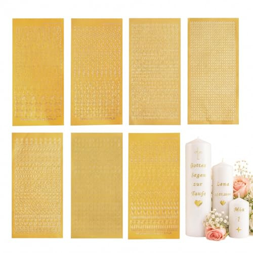 FMPXYYA 7 Lettere Adesive Segno di Cera di Candela Scrapbook Lettera Adesivo per Decorazione di Matrimonio Album Fotografico con Numero Appiccicoso Set PVC Oro per DIY