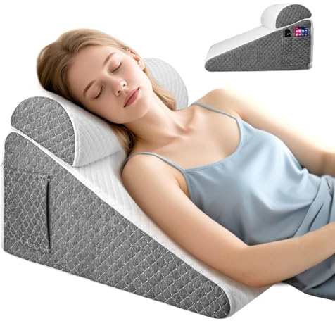 VeftBltrem Cojín en cuña para cama, cojín antirreflujo para adultos con soporte para la espalda, ergonómico cojín triangular para el apoyo de la espalda, piernas y rodillas (espuma de alta densidad)