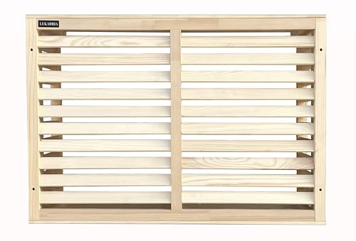 Habillage pour climatisation, pompe à chaleur, montage mural, brise-vue pour appareils extérieurs, bois de pin 86 cm x 60 cm x 32 cm naturel