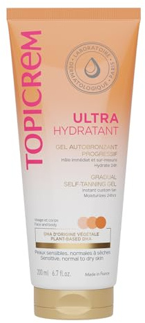 Topicrem - Ultra Hydratant Gel Autobronzant Progressif - Hydrate 24h, Nourrit, Protège - Teint Hâlé Naturel - Peaux Sensibles, Adultes & Adolescents - Fabrication Française - 200 ml