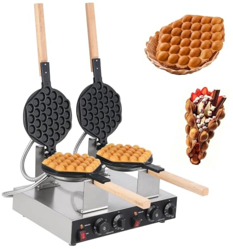 Dubbelsidig Bubbelvåffelmaskin För Kommersiellt Bruk Med Äggvåffelmaskin, 180° Rotation, Non-stick Plattor, Justerbar Temperatur 50-250°C Och Timer För Hem, Caféer Och Restauranger