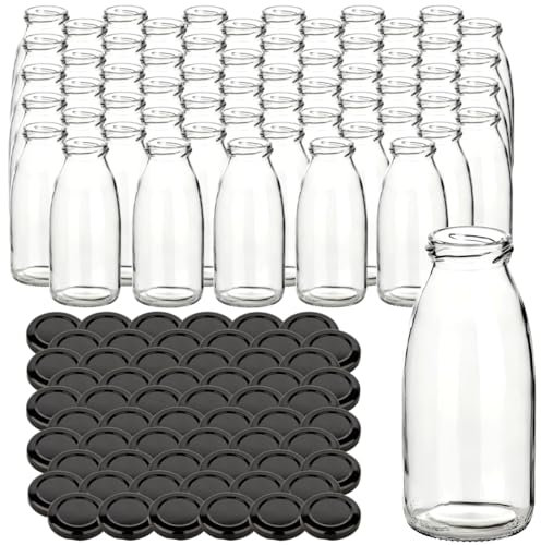gouveo Set da 60 pezzi di bottiglie per succhi da 250 ml con tappo a vite, nero opaco BS - Bottiglie in vetro da 0,25 l con tappo TO 43 - Bottiglia vuota per succhi, frullati e limonata (SF250SZBS)