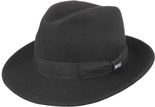 Lipodo Basic Bogart Filzhut 100% Wollfilz Fedora Made in Italy Damen Herren Sommer Winter schwarz L (58-59 cm)