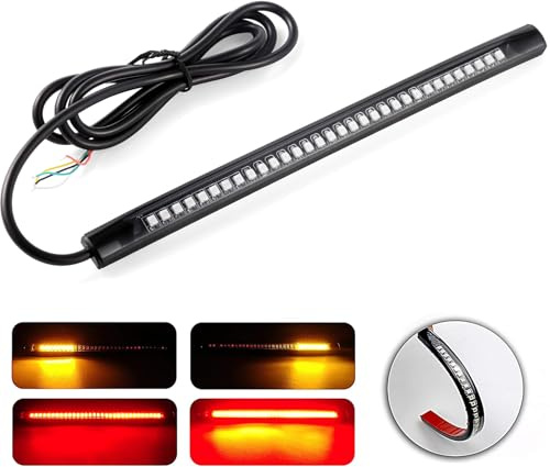 LivTee Universal 8 Flexible LED Light Strip with Tail Brake Stop Turn Signal Lights All-in-one for Motorcycle Scooter Quad Cruiser Off Road, Red/Amber