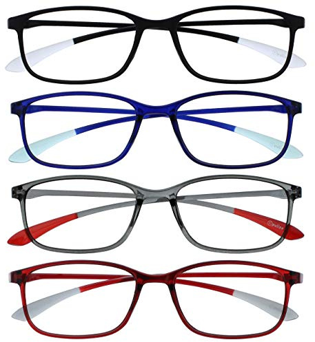 OPULIZE Ice Lesebrille 4er Pack Ultraleicht Rahmen Kratzfest Mattschwarz Kristallblau Kristallgrau Kristalldunkelrot Herren Damen RRRR61-137Z +1.50