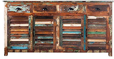 invicta INTERIOR Einzigartiges Sideboard Jakarta 160cm bunt recyceltes Massivholz aus Fischerbooten Kommode Anrichte Holzkommode