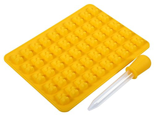 MAGT Schokoladenform, 50 Hohlräume Silikon Gummibärchen Bonbonformen Eiswürfelschalen Schokoladenbonbon EIS DIY Basteltablett Bär Silikonhersteller Form Küchenwerkzeug(Gelb)