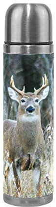 Linomo Thermosflasche Wild Tier Hirsch Edelstahl Wasserflasche,Isoliert Auslaufsicher, Doppelwandig Vakuumflasche für Sport Reise Camping Büro 500 ml