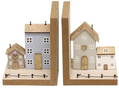 Pair of Bookends, Wooden Houses Design
