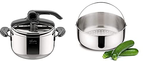 Lagostina Mia Lagoeasy'Up Pentola A Pressione, 5 L, Acciaio Inox 18/10, 22 Cm & Accessori Cestello Cuocivapore Inox Misura 2, Per Pentole A Pressione Lt 5, Acciaio Inossidabile 18/10, Argento, 18 Cm
