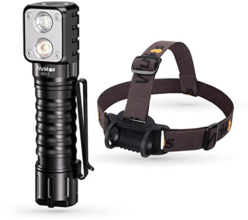 Wurkkos Linterna frontal HD15, 2000 lúmenes, foco y luz de inundación, versátil, linterna EDC con Samsung LH351D y SST20 LED para actividades al aire libre e interior, incluye power