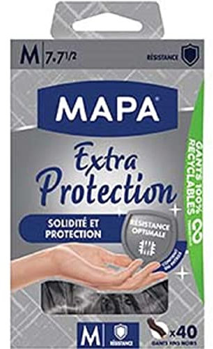 MAPA - Extra Protection - Gants Fins en Vitrile Non Poudrés - Recyclables avec TerraCycle® - Solidité et Protection - Boîte de 40 gants - Taille M, Noir