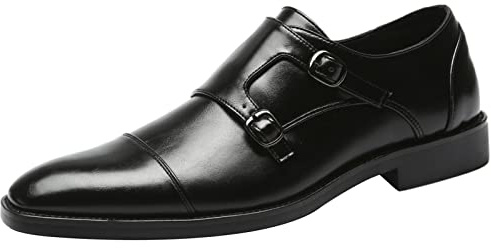 ANUFER Gentleman Smart Cap Toe Double Buckle Monk Shoes Faux Leather Formal Dress Shoes Black SN070533 UK5