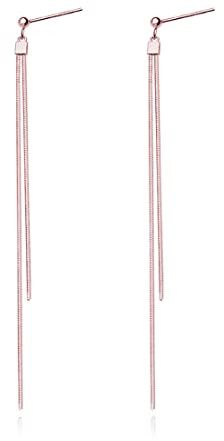 Reffeer 925 Sterling Silber Quaste Kette Baumeln Ohrringe für Frauen - Lange Tropfen Linie Ohrringe (C-Rose Gold Plated)
