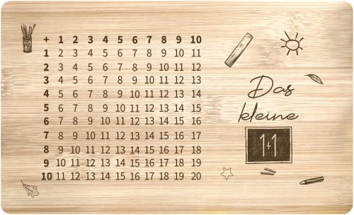 Tassenbrennerei Frühstücksbrettchen - Das kleine 1+1 - Echtholz Made in Germany - Geschenk für Kinder, Einschulung, Schultüte