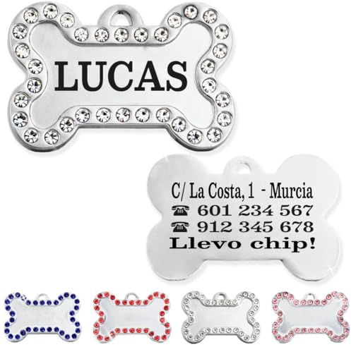 Ibera gifts - Hundemarke Mit Gravur - Personalisierte Hundemarke Für Mittelgroße Bis Große Hunde - Edelstahl 40 x 26 mm - Hundeanhänger Mit Gravur - Mit Strasssteinen (Weiß)
